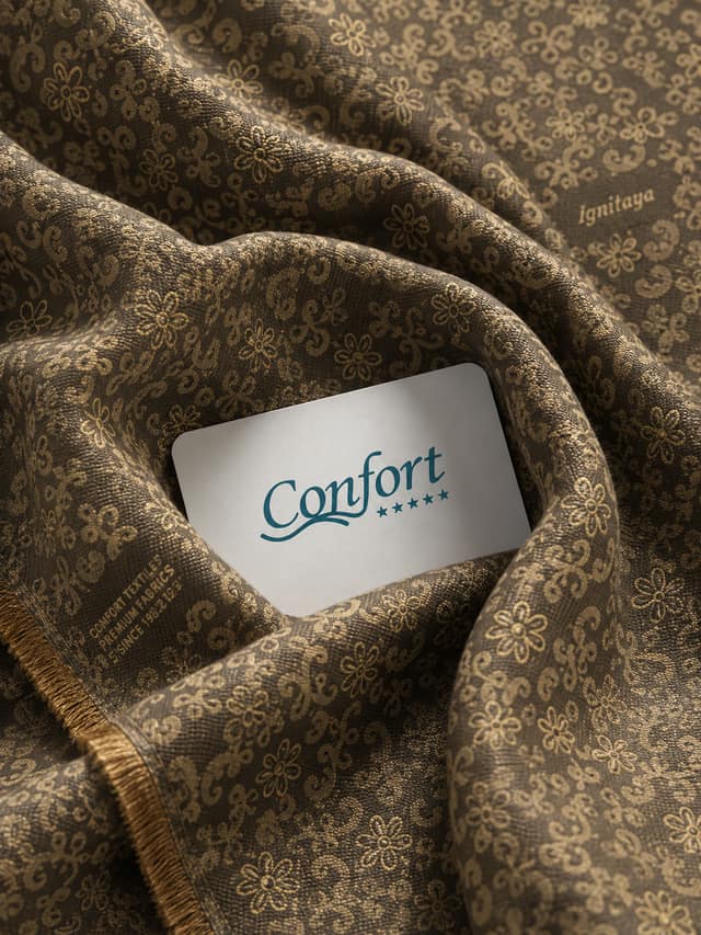 قماش مراتب داماسك زيتوني وكريمي بنقشة زهور مع حافة ذهبية